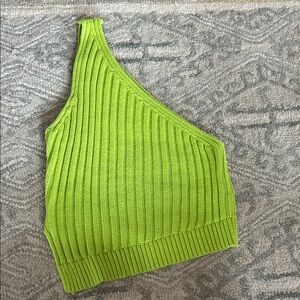Zara Neon Green Ribbed Asymmetric Tank Top